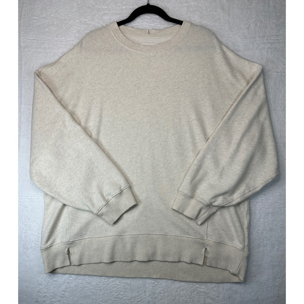 Aerie Oversized Sweatshirt Women XL Cream Oatmeal Heather Side Slits 1516